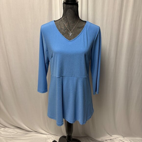 Linea By Louis Dell'Olio Tunic Womens Size Medium Blue V-Neck Peplum Stretch Top - Picture 1 of 9